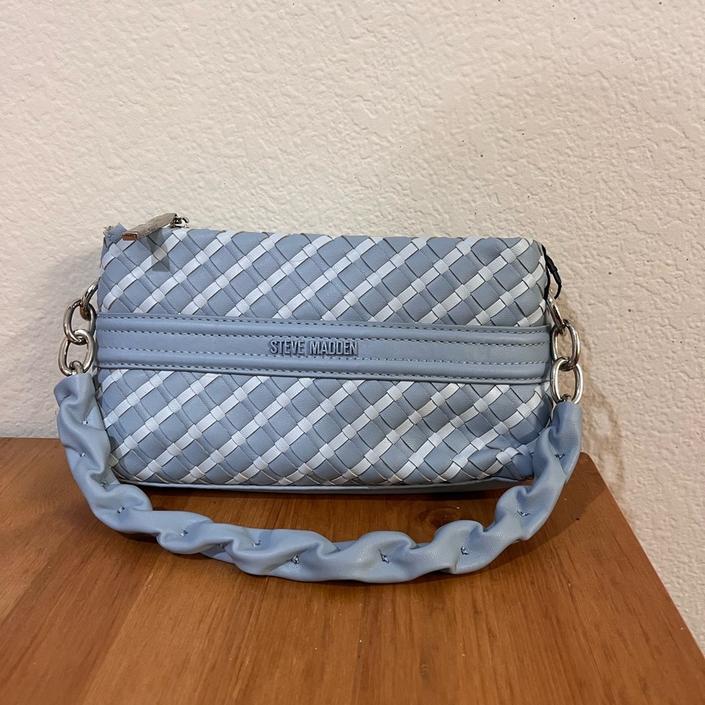 Steve Madden Light Blue Woven Clutch